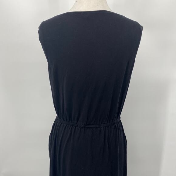 Eileen Fisher Midi Dress Jersey Knit Stretchy Sleeveless Cinched Waist Black M - Picture 7 of 9